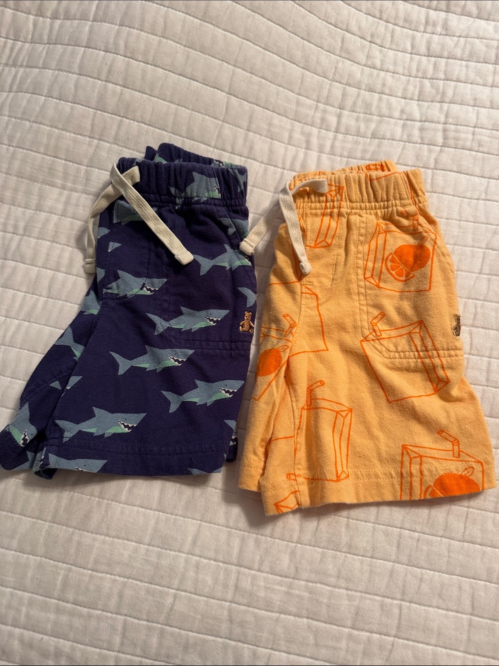 Kids Elastic Waist Shorts in Navy Shark and Orange Juice Print